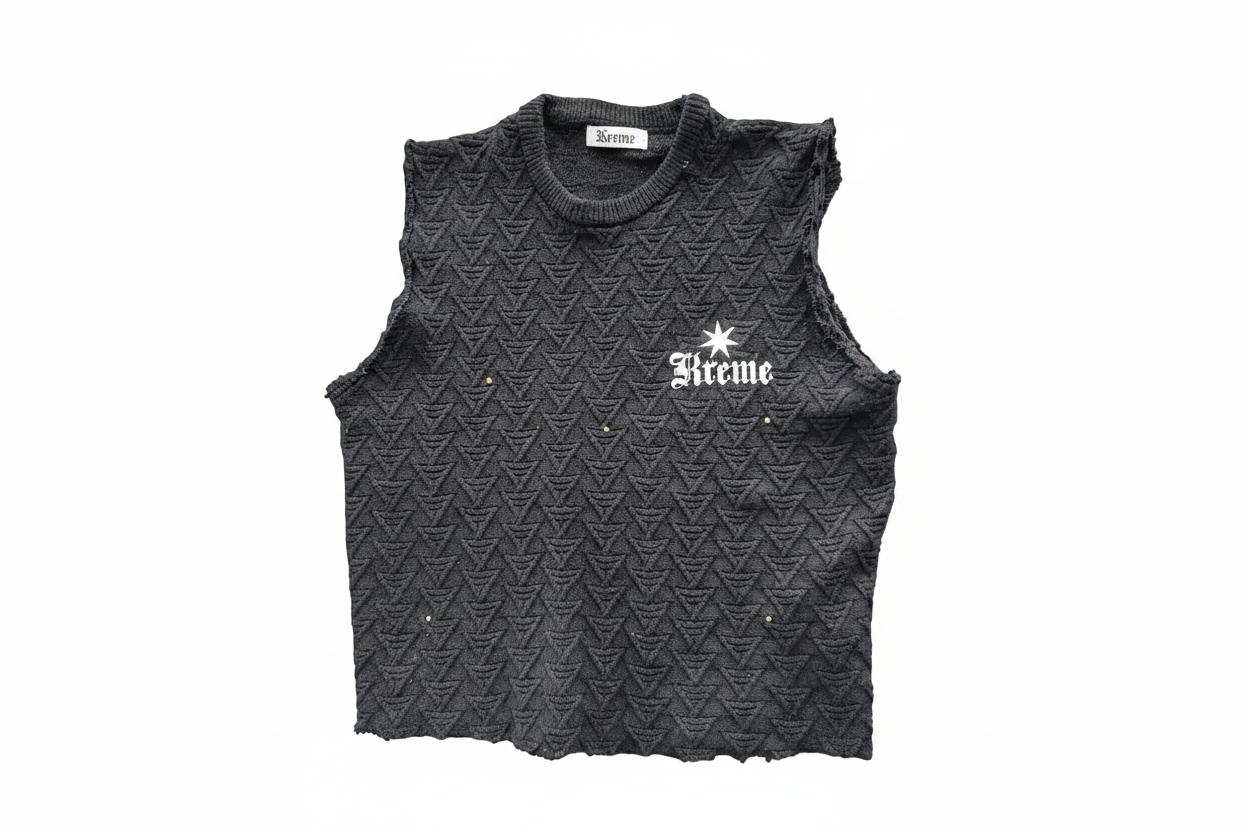 Kreme Vest - distressed oversized 100% cotton knit vest